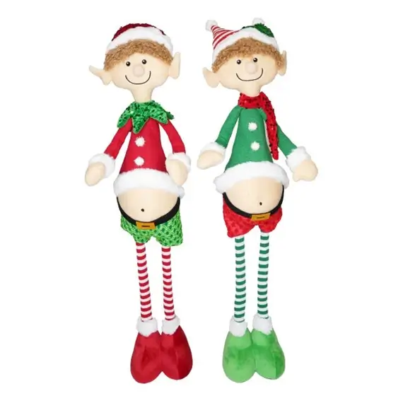 Textil karácsonyi manó kilógó hassal, álló