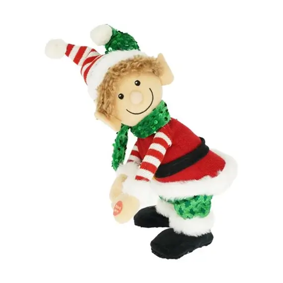Textil karácsonyi manó sapkában, táncoló