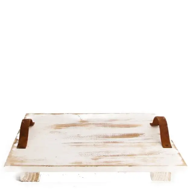 Lábakon álló fa tálca fém fogantyúval, vintage